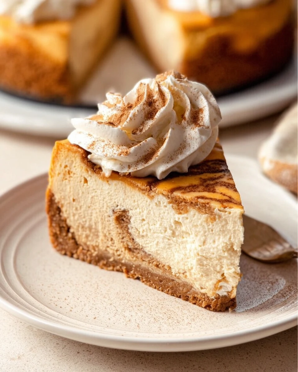 Pumpkin Swirl Cheesecake With Cinnamon Whipped Cream