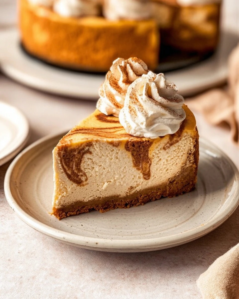 Pumpkin Swirl Cheesecake With Cinnamon Whipped Cream