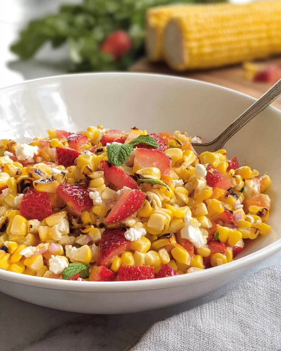 Grilled Corn Salad With Strawberries, Feta &Amp; Mint
