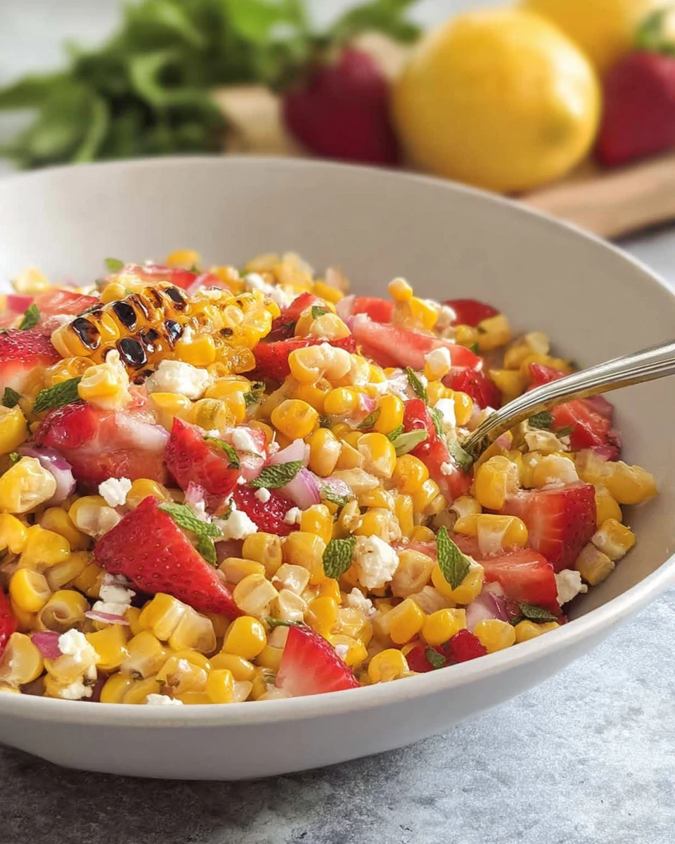 Grilled Corn Salad With Strawberries, Feta &Amp; Mint