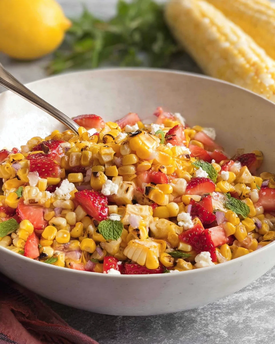 Grilled Corn Salad With Strawberries, Feta &Amp; Mint