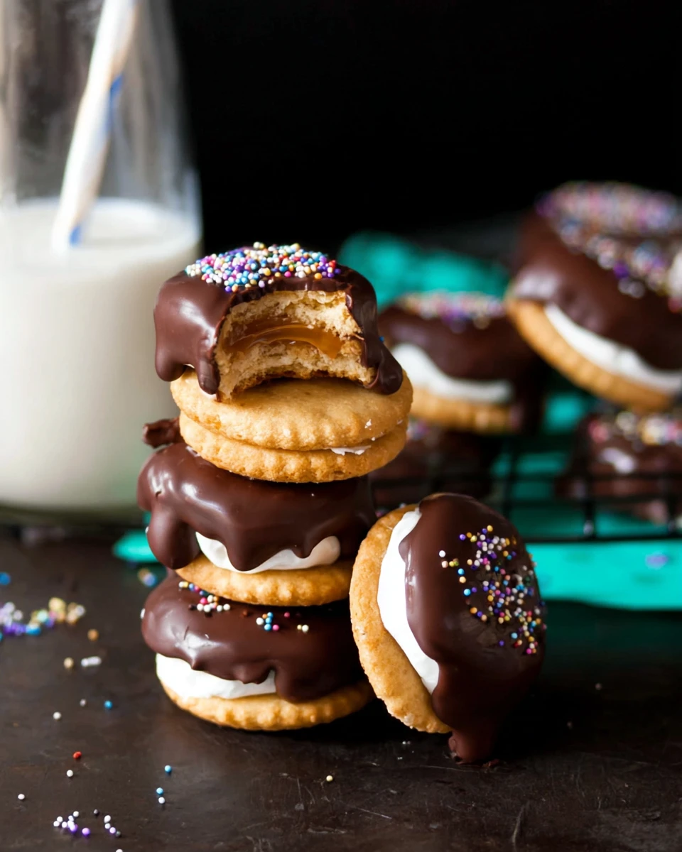 Chocolate Dipped Fluffernutter Ritz Cookies
