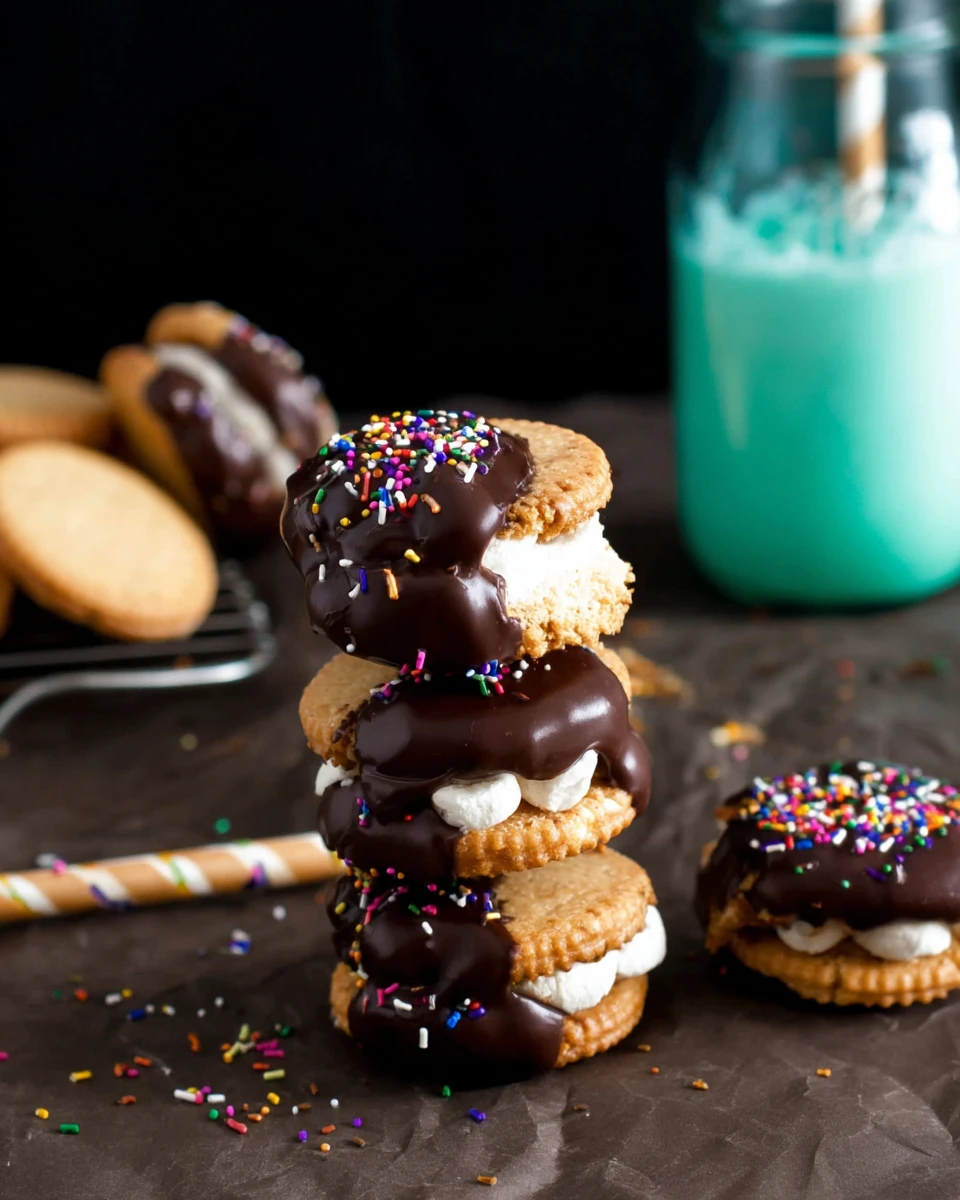 Chocolate Dipped Fluffernutter Ritz Cookies