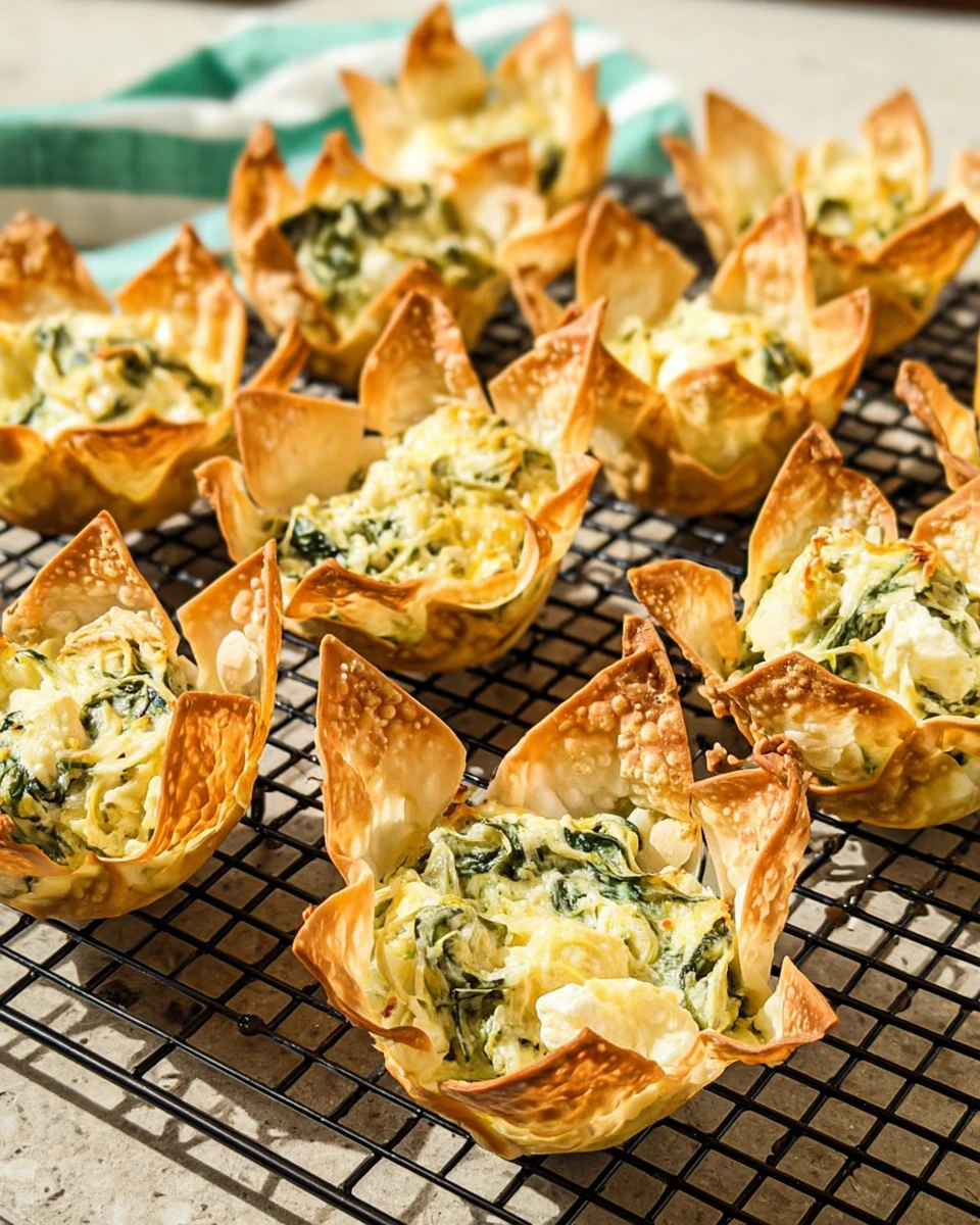Easy Spinach Artichoke Wonton Cups