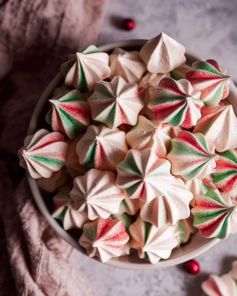 Red And Green Striped Christmas Meringue Cookies