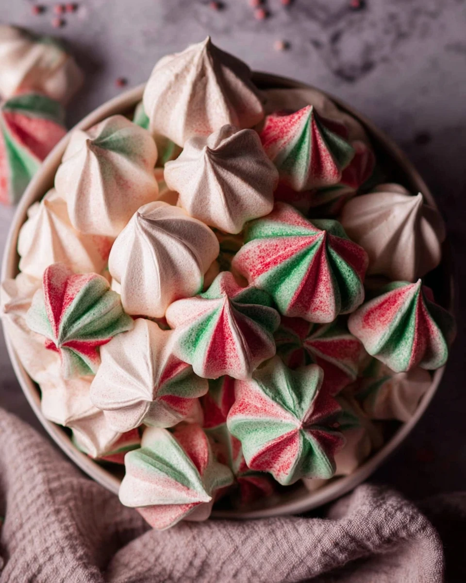 Red And Green Striped Christmas Meringue Cookies