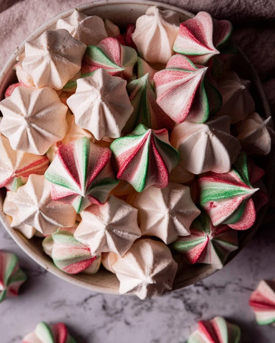 Red And Green Striped Christmas Meringue Cookies