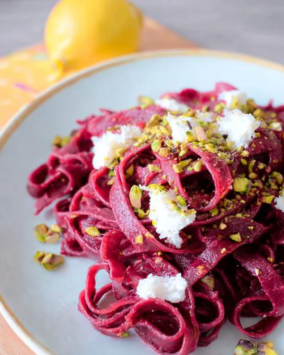 Beet Pasta With Pistachios And Shallot Butter