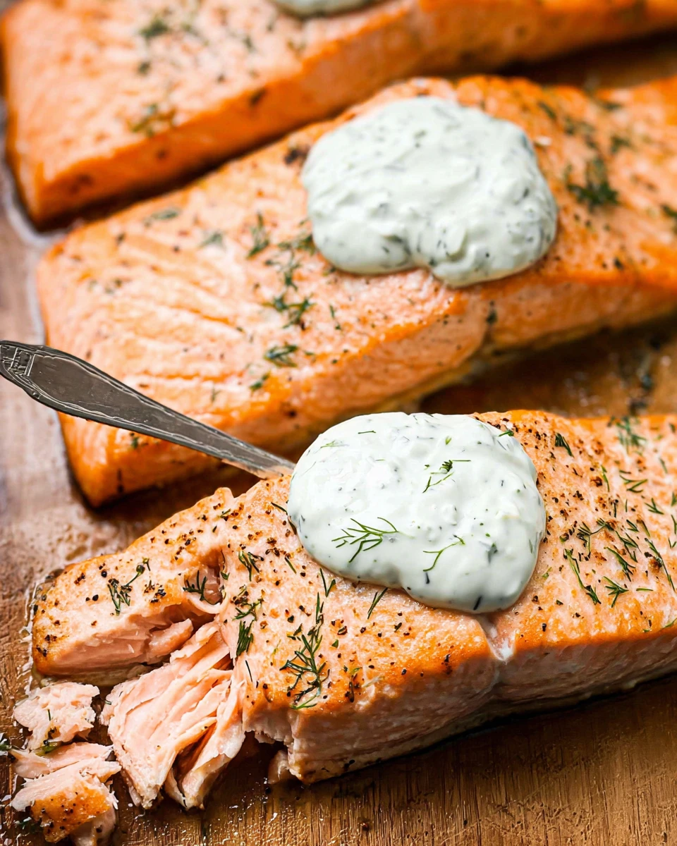 Baked Salmon With Lemon Dill Yogurt Sauce