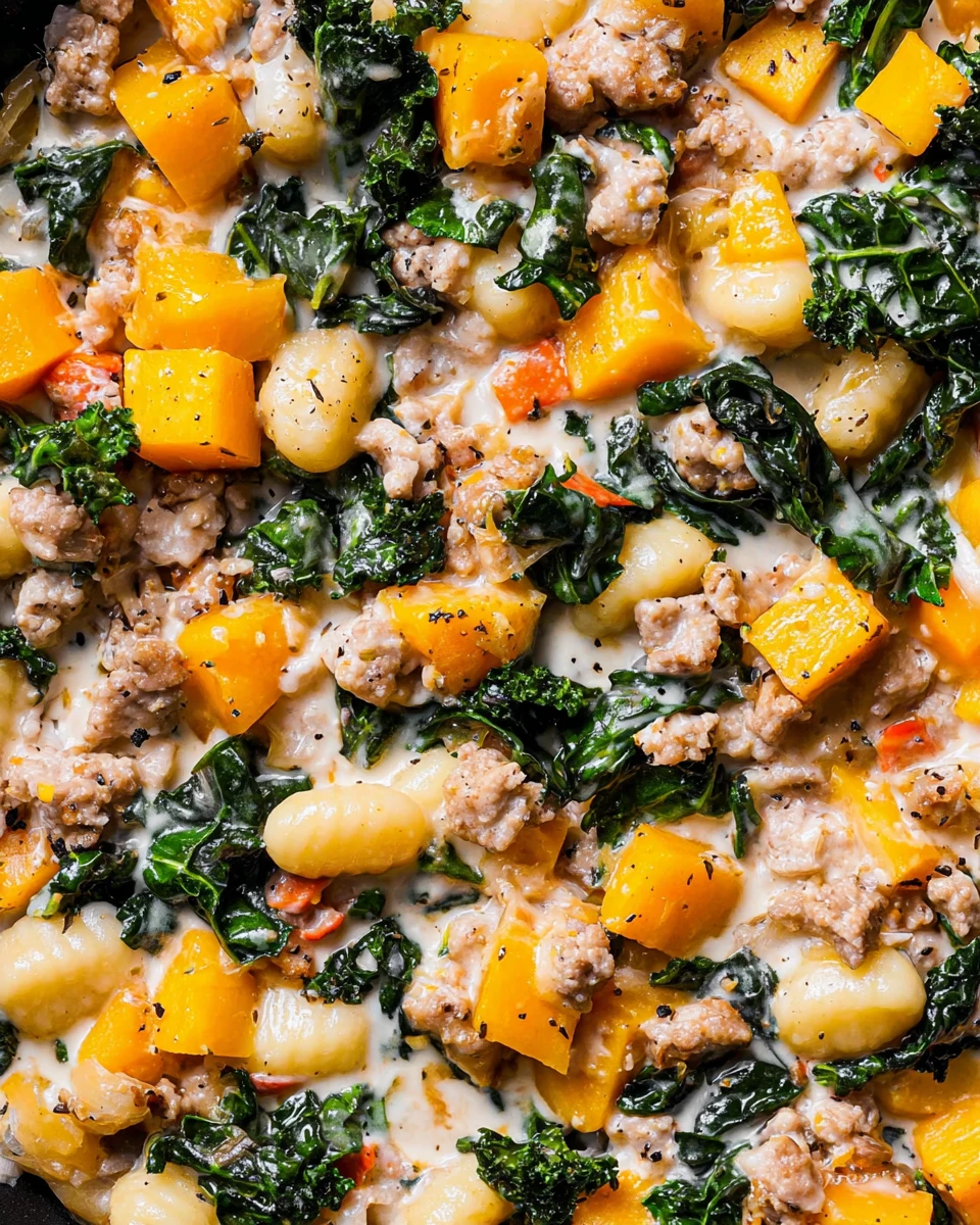 Butternut Squash, Sausage, And Kale Gnocchi Skillet