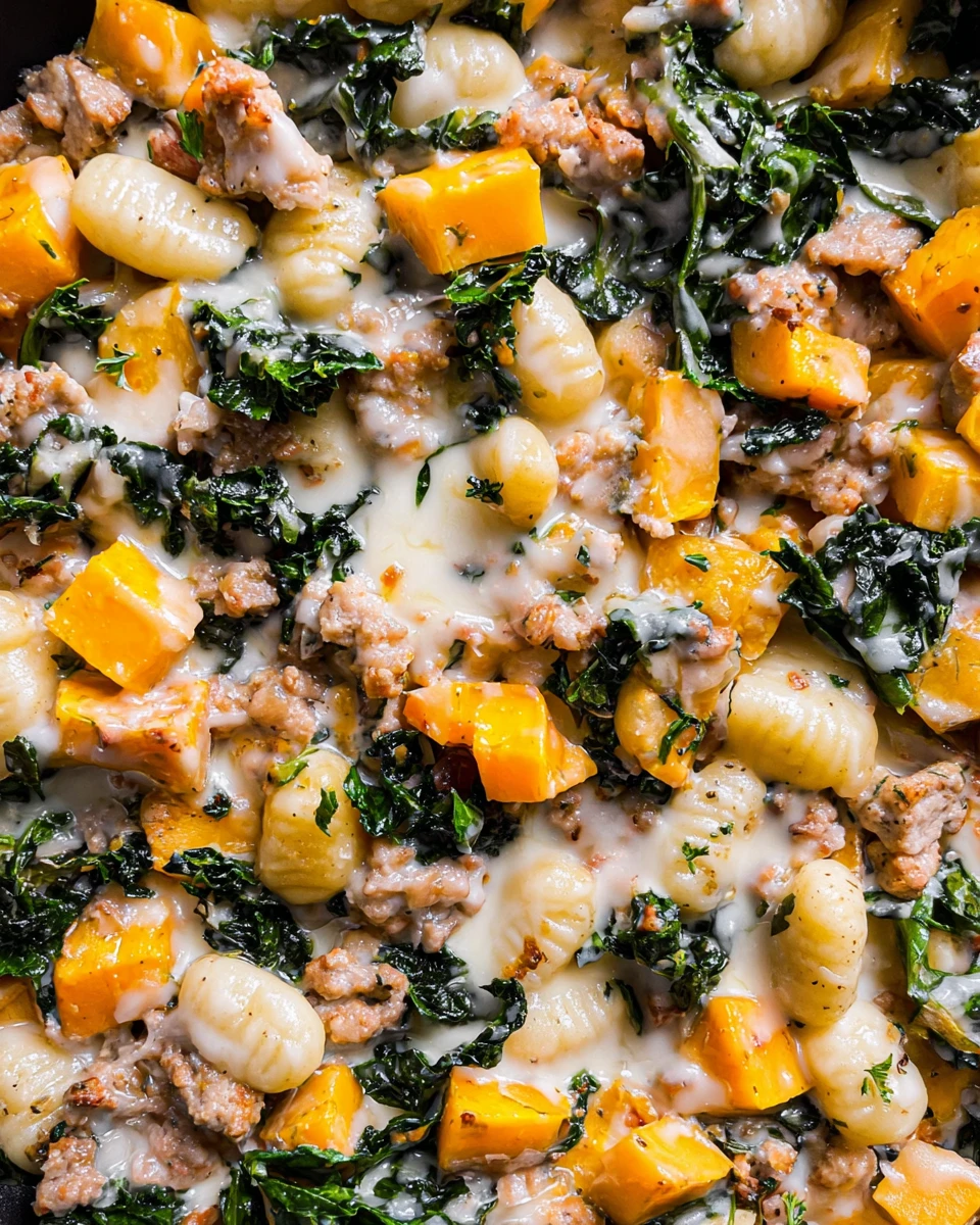 Butternut Squash, Sausage, And Kale Gnocchi Skillet