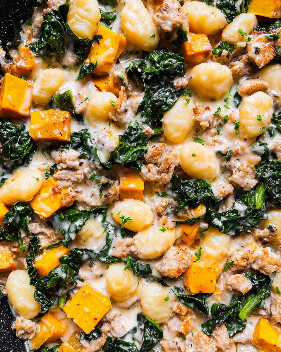 Butternut Squash, Sausage, And Kale Gnocchi Skillet