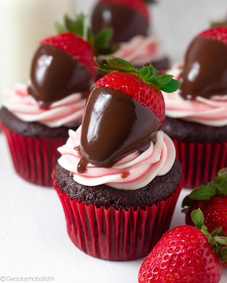 Best Chocolate Dipped Strawberry Cupcakes Recipe