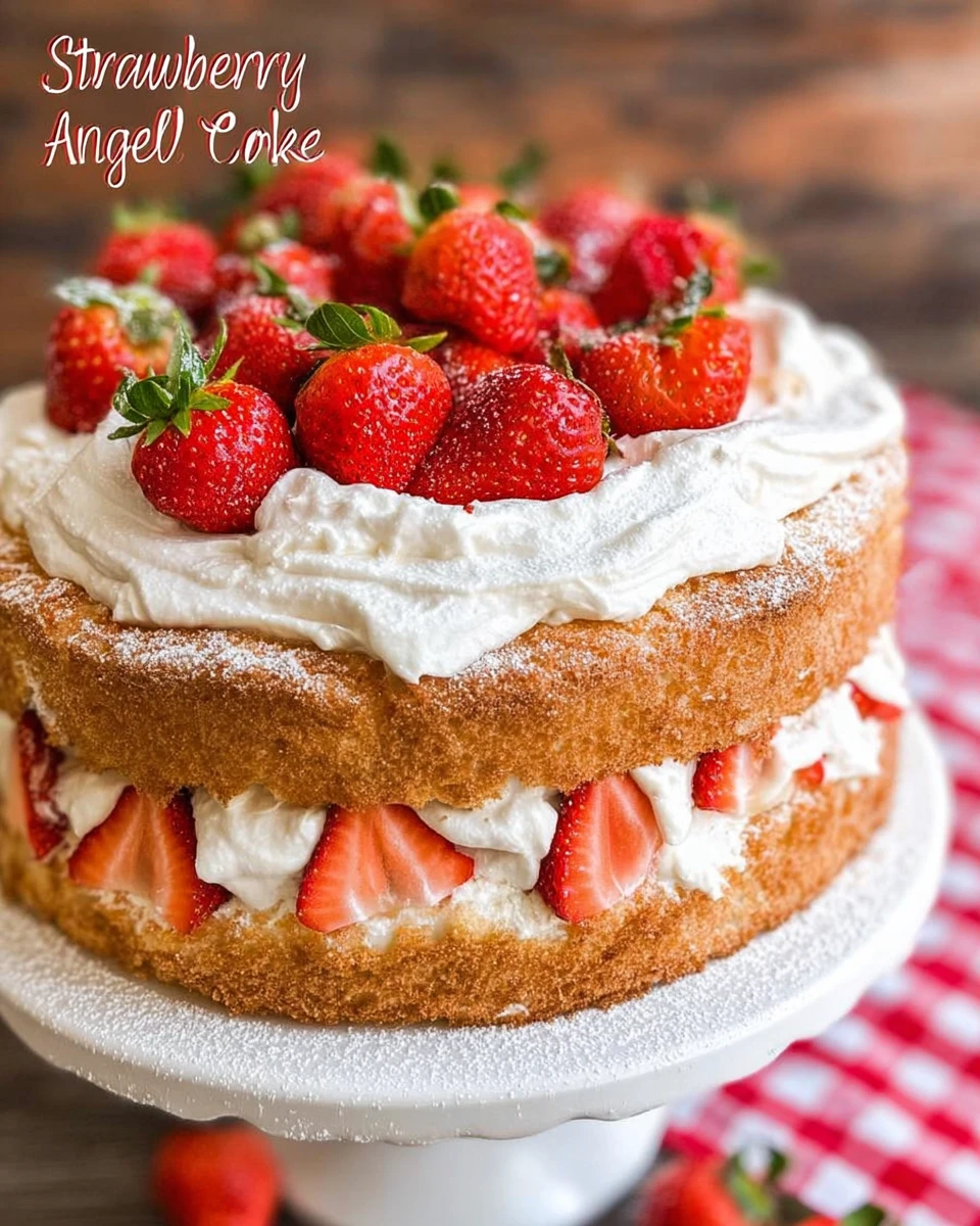 Strawberries And Cream Angel Food Cake