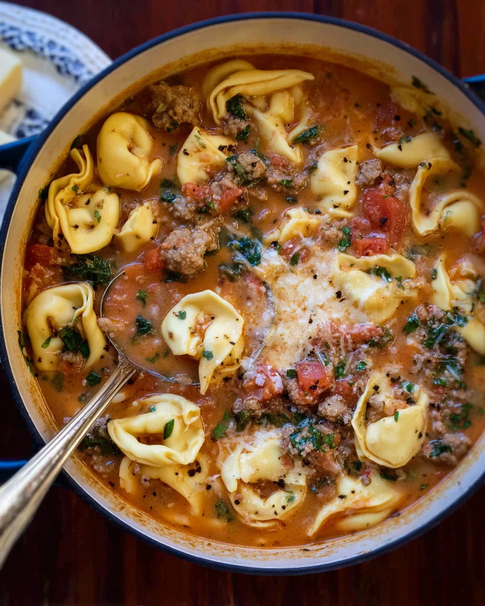 One Pot Italian Sausage Tortellini Soup