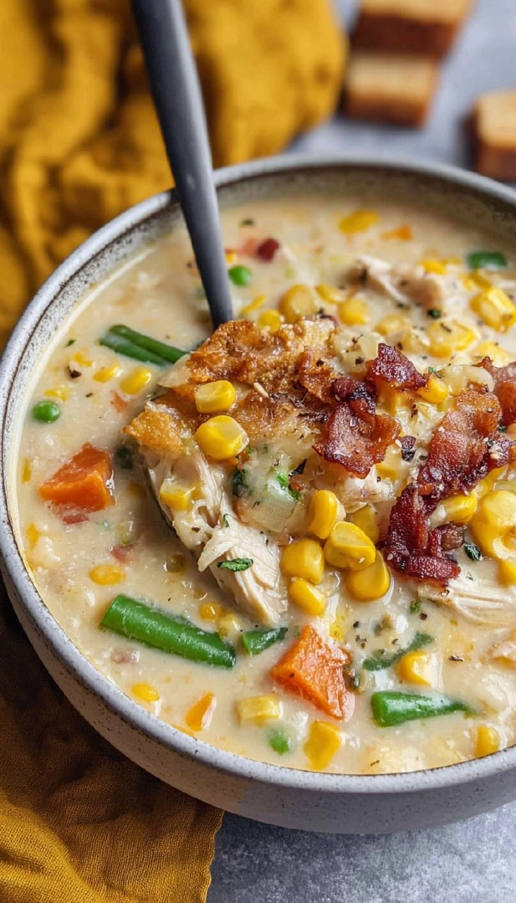 Corn Chowder With Vegetables, Chicken, And Bacon 7 Corn Chowder With Vegetables, Chicken, And Bacon