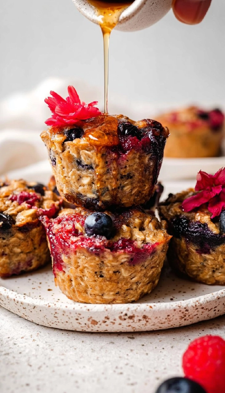 Mixed Berry Cottage Cheese Baked Oatmeal Cups