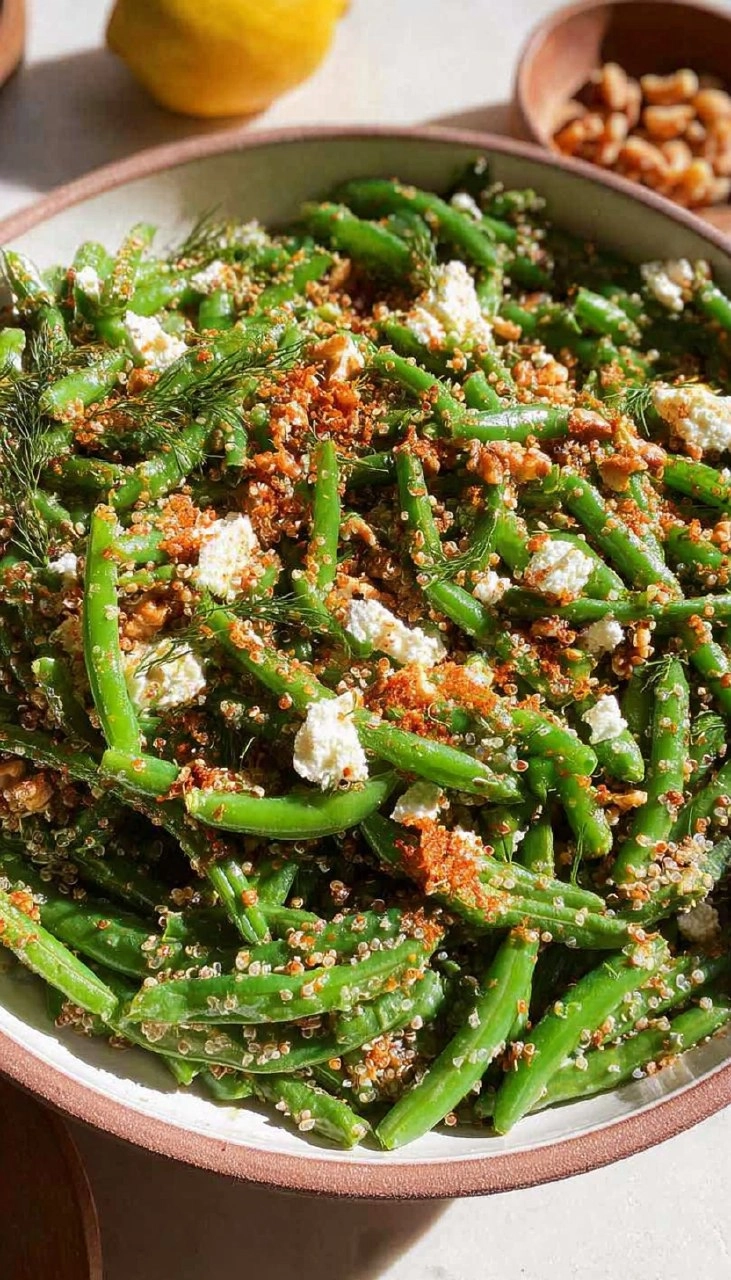 Snap Pea Salad With Green Beans, Walnuts, And Quinoa