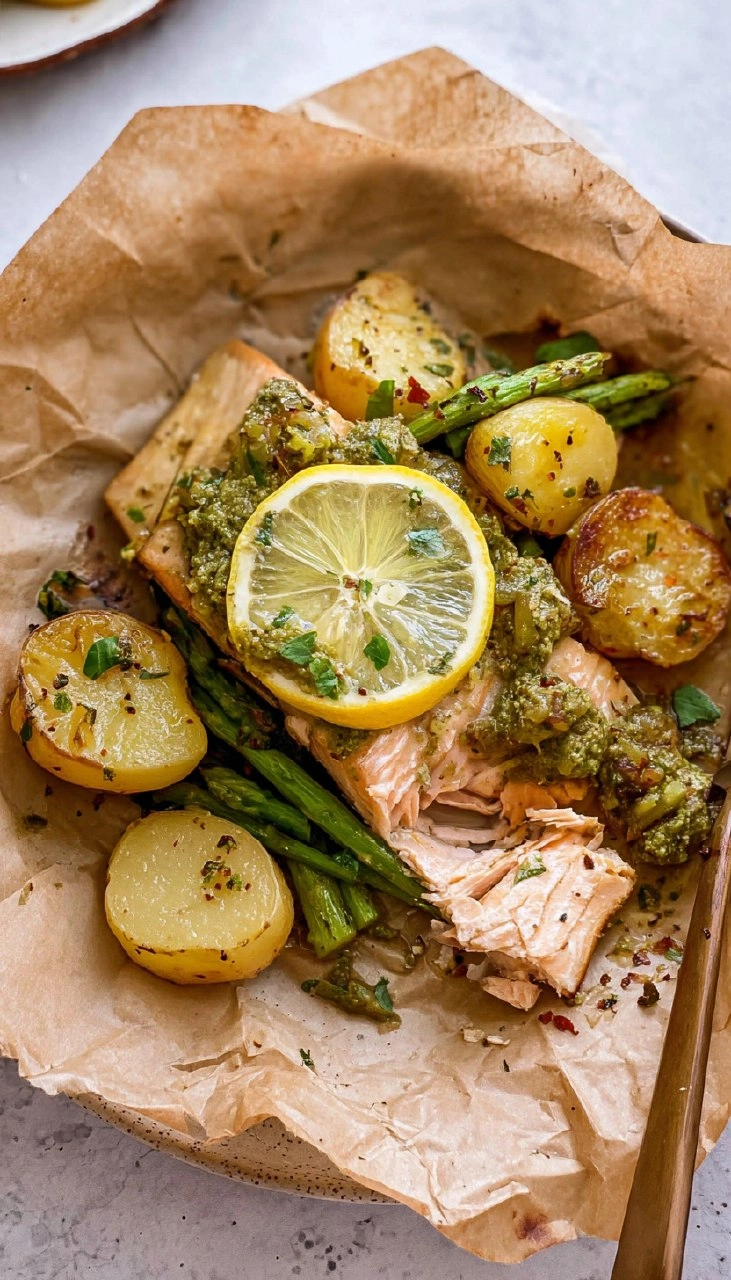 Spring Salmon And Potato Parchment Packets