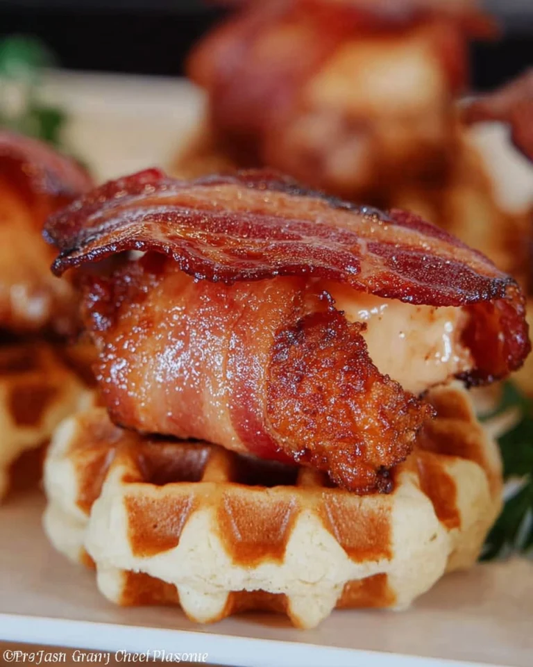 Bacon-Wrapped-Chicken-Bites-And-Waffles-With-Honey-Butter-Recipe