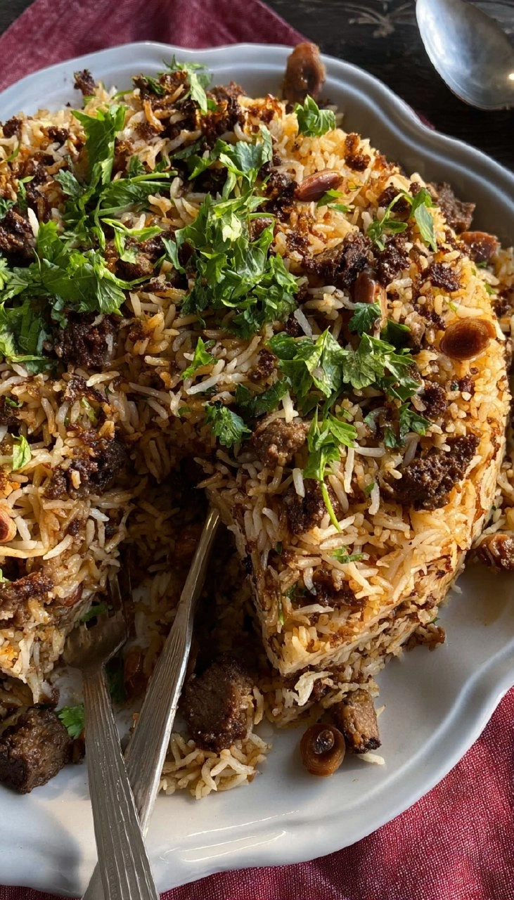 Lebanese Hashweh - Spiced Rice With Minced Lamb And Nuts