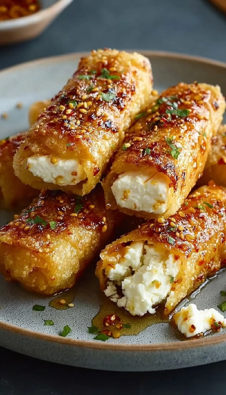 Oven Fried Feta Rolls With Chili Honey