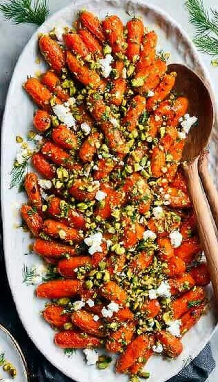 Roasted Carrots With Hot Honey, Pistachios, And Feta