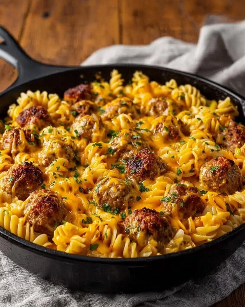 Bbq-Ranch-Meatball-Cheddar-Pasta-Skillet-Recipe
