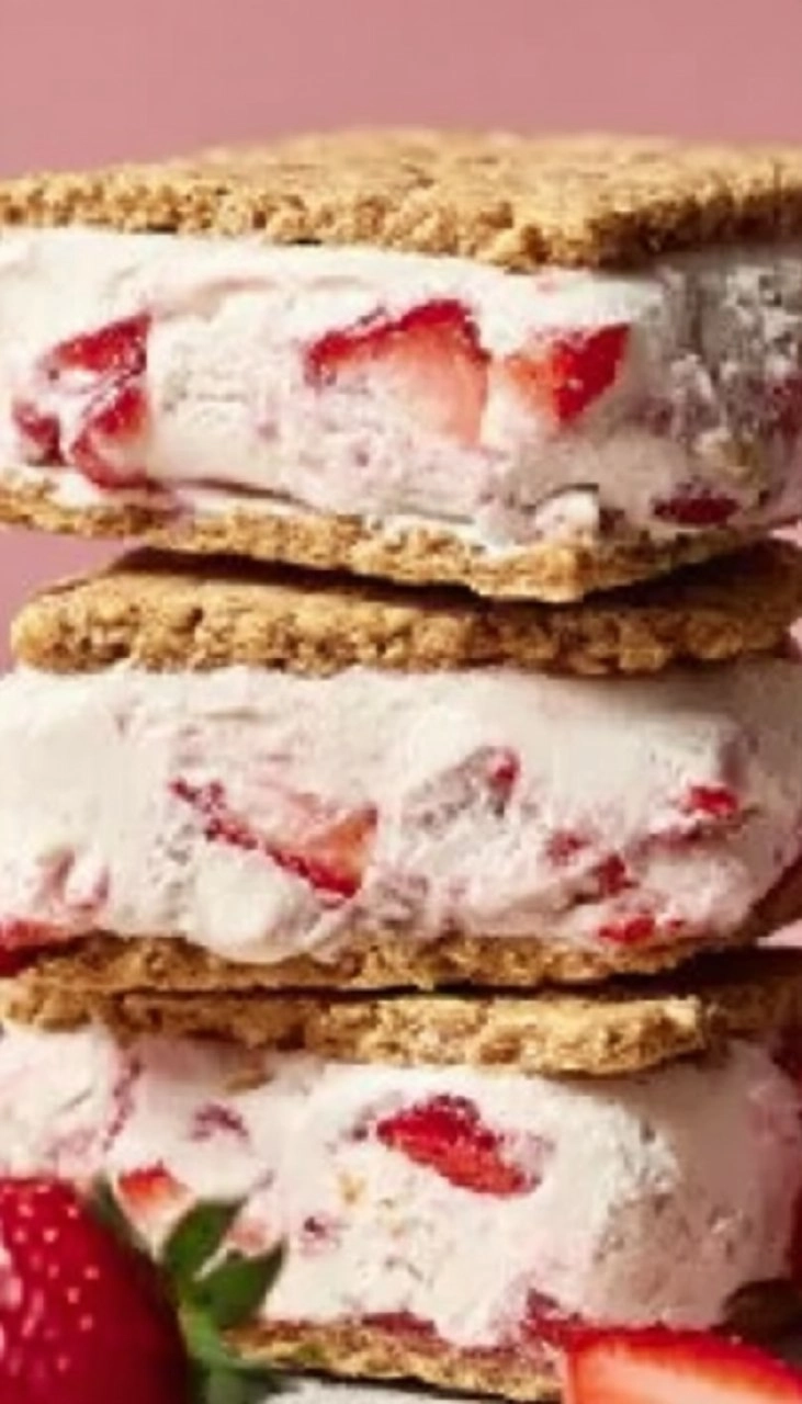 Cinnamon Oatmeal Strawberry Ice Cream Sandwiches