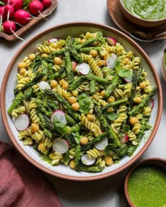 Pasta-Salad-with-Asparagus-Chickpeas-Basil-Vinaigrette-Recipe