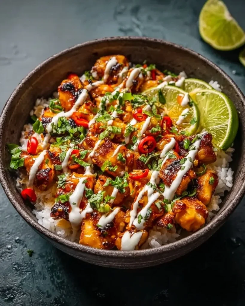 Sweet-Chili-Chicken-Bowl-with-Coconut-Lime-Drizzle-Recipe