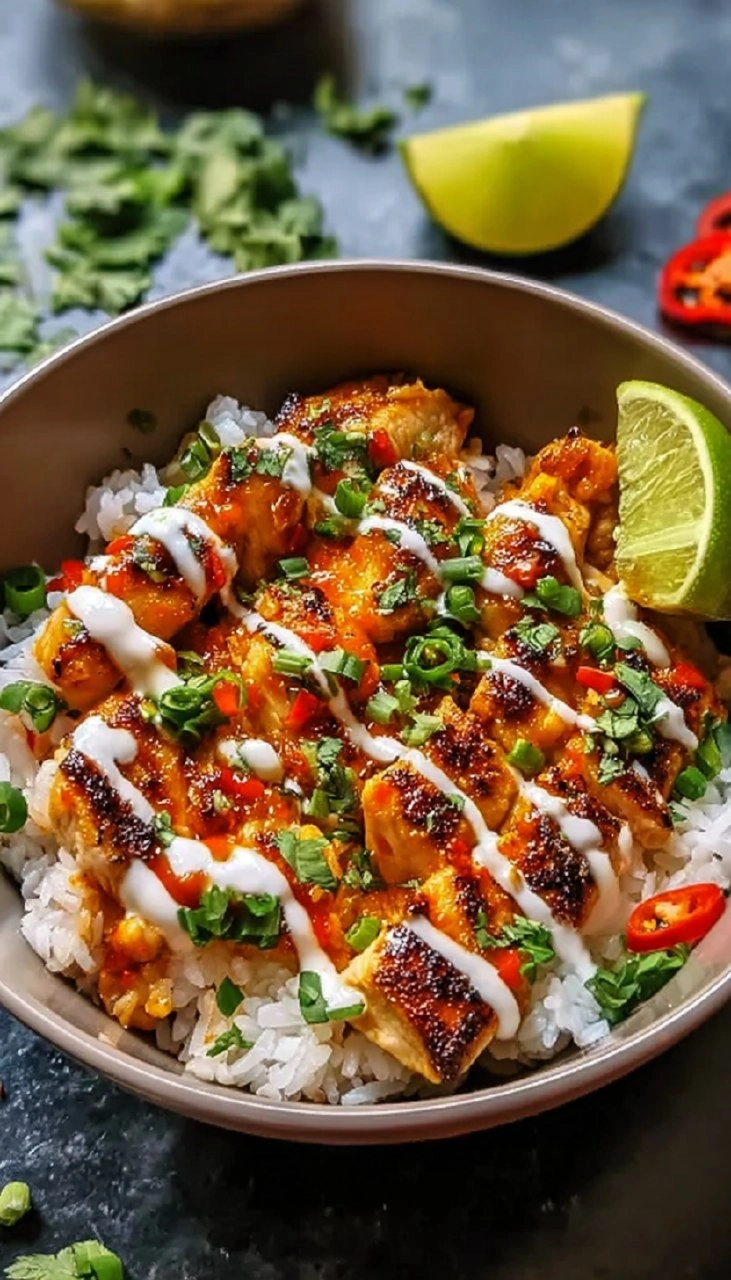 Sweet Chili Chicken Bowl With Coconut Lime Drizzle 7 Sweet Chili Chicken Bowl With Coconut Lime Drizzle