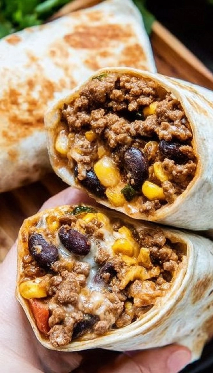 Veggie-Loaded Beef And Bean Burritos