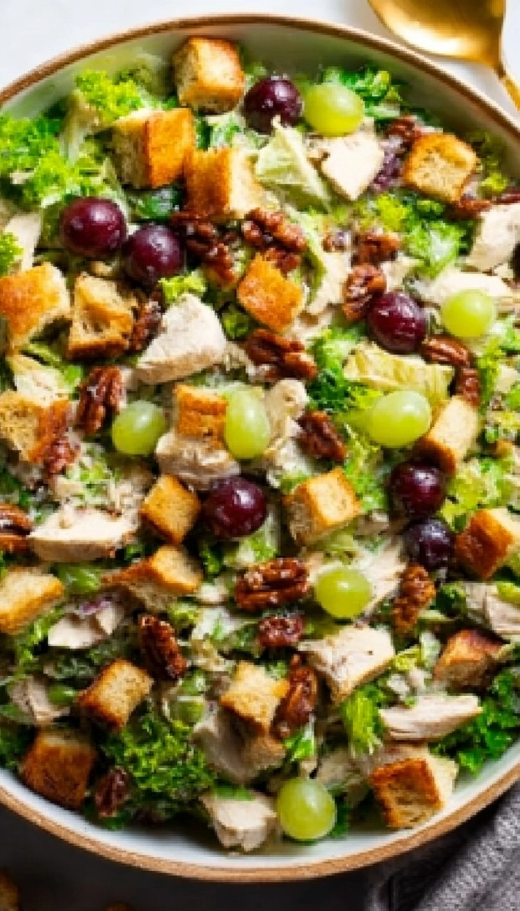Chicken Salad With Grapes, Pecans, And Croissant Croutons 7 Chicken Salad With Grapes, Pecans, And Croissant Croutons