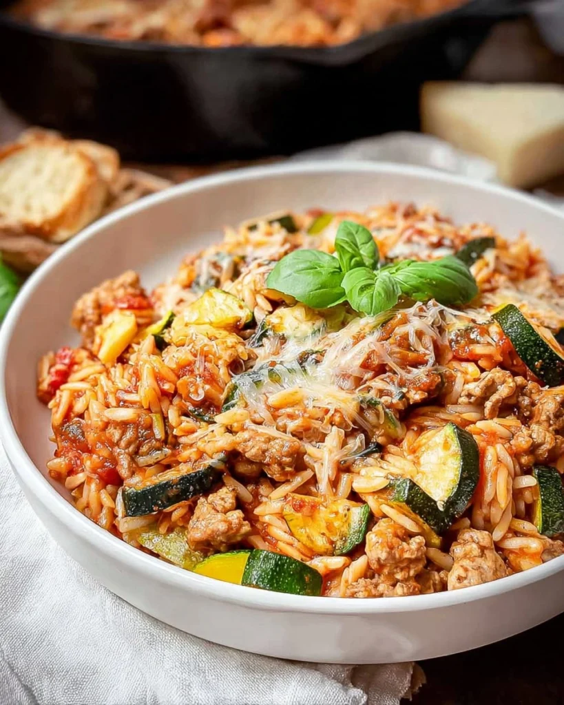 Ground-Turkey-Orzo-Skillet-with-Zucchini-Recipe