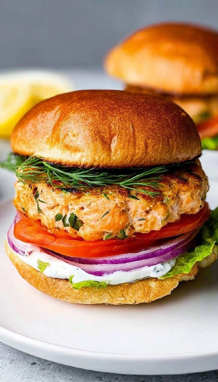 Salmon Burgers With Cucumber Dill Sauce
